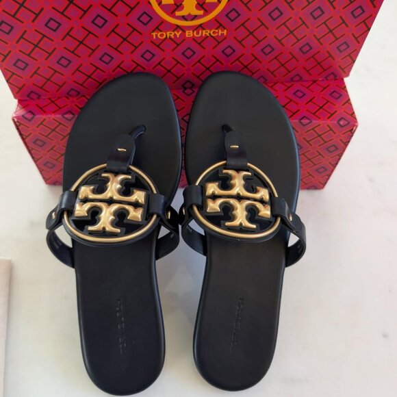 TORY BURCH Metal Miller Leather Sandals Perfect Navy Size 8 - Picture 3 of 15